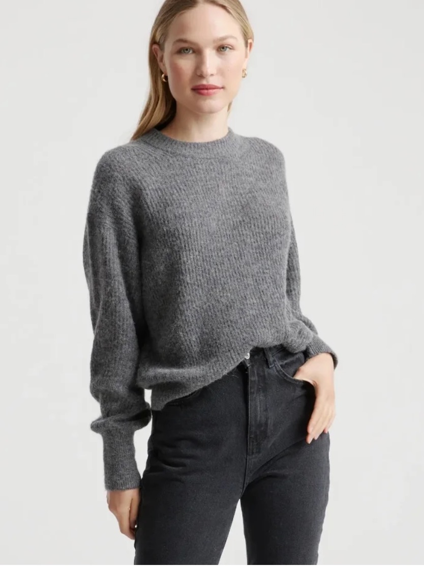 Quince Baby Alpaca Cozy Crewneck Ribbed Women's Sweater In Heather Gray, Xs-S